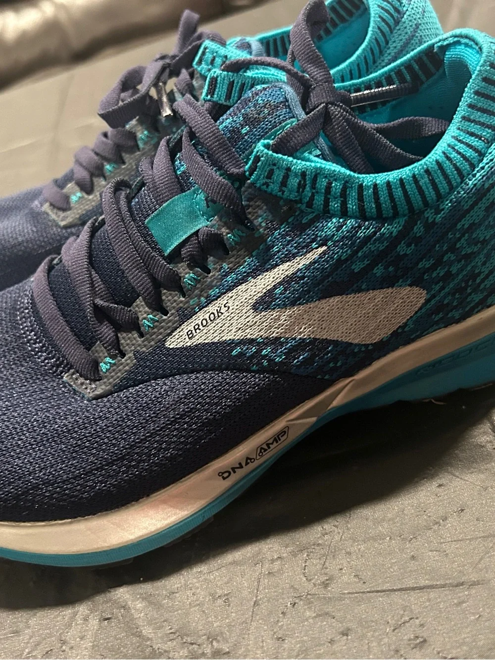 Brooks Navy and Teal Knit Running Sneakers